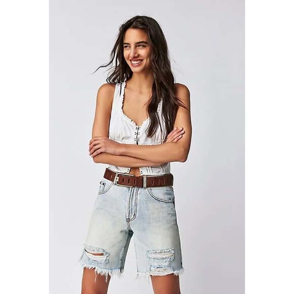 New Free People One Teaspoon Jackson Mid-Waist Shorts $108 SIZE 26 Kansas Blue - Picture 1 of 7